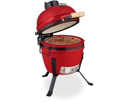 Kamado barbecue - Ø 26 cm - keramisch - met thermometer - deksel - rood