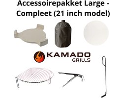 Kamado Grills - Accessoirepakket - 21 inch kamado - Regenhoes, Deflector, Pizzasteen, Grillklem, Aspook en Grill expander