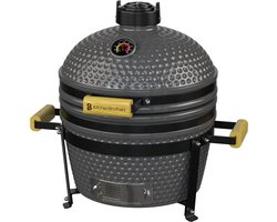 KitchenBrothers Kamado BBQ - 16 Inch Houtskool Barbecue - 34⌀ cm - PFAS-vrij - Deluxe Set - Egg BBQ met Accessoires - Grijs