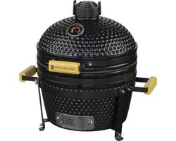 KitchenBrothers Kamado BBQ - BPA en PFAS Vrij - 16 Inch Houtskool Barbecue - 34⌀ cm - Deluxe Set - Egg BBQ met Accessoires - Zwart