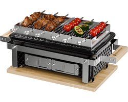 KitchenBrothers Kamado Hibachi Grill - BPA en PFAS Vrij - Met Grillrek en Stokjes - Houtskool Barbecue - Shichirin Tafelgrill - Rechthoekige BBQ - Keramische Barbecue - Zwart