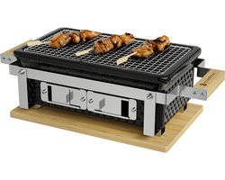 KitchenBrothers Kamado Hibachi Grill - Houtskool Barbecue - Shichirin Tafelgrill - Rechthoekige BBQ - Keramische Barbecue - Zwart