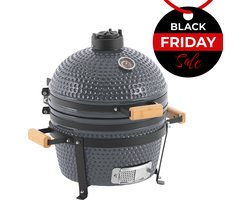Landmann Kamado 16 inch Grijs Grilloppervlak âŒ€ 35,5 cm - Met pizzasteen en Elevator - Met thermometer - Met onderstel en handgrepen - Dubbelwandig & geÃ¯soleerd - BBQ Egg - Dekselthermometer - Kamado bbq - BBQ kamado - Tafelmodel