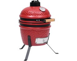 The Living Store Kamado Grill - Mini Keramische Barbecue 26.5 cm - Geglazuurd keramiek - Ingebouwde thermometer - Rood - The Living Store