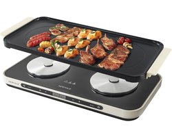 AEWHALE 2-pits elektrisch kookplaatje met afneembare grillpan, anti-aanbaklaag, 2000W elektrische kookplaat met LCD-touchscreen en instelbare temperatuur