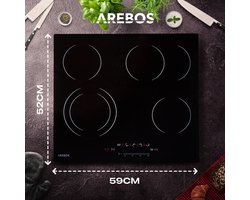 AREBOS kookplaat van glaskeramiek autarkische kookplaat 4 kookzones 59cm 6600W