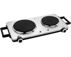 Aurixi® Elektrische Kookplaat 2 Pits - Elektrische Fornuis - Elektrische Kookplaat Vrijstaand - 2 Kookzones - Kinderslot - Zilver - 53cm x 35cm x 10cm