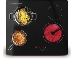 Aurixi® Elektrische Kookplaat 4 Pits - Elektrische Fornuis - Elektrische Kookplaat Vrijstaand - 4 Kookzones - Kinderslot -Zwart 52cm x 59cm x 6cm