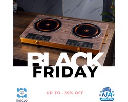 Black Friday – 35% Korting – Dubbele Keramische Infrarood Kookplaat 3500W – Elektrische 2-Pits Kookplaat met Touch- & Drukknopbediening – Glaskeramisch Oppervlak – Geschikt voor Alle Pannen – Noorafshan (NA)