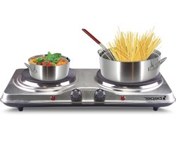 Elektrisch kookplaat - Dubbele pit - Koken op locatie - 5 temperatuurstanden - 2 platen - Zilver