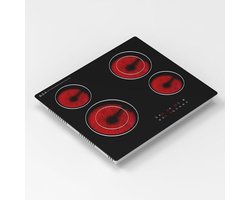 GTB® Elektrische Kookplaat 4 Pits - Elektrische Fornuis - Elektrische Kookplaat Vrijstaand - 4 Kookzones - Kinderslot - Zwart - 53cm x 59cm x 6cm