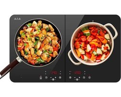 GTB® Elektrische Kookplaat 4 Pits - Elektrische Fornuis - Elektrische Kookplaat Vrijstaand - 4 Kookzones - Kinderslot - Zwart - 61cm x 37cm x 6cm