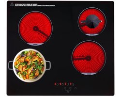 GTB® Elektrische Kookplaat 4 Pits - Elektrische Fornuis - Elektrische Kookplaat Vrijstaand - 4 Kookzones - Kinderslot - Zwart - 68cm x 63cm x 11cm