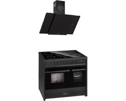 GURARI Elektrisch fornuis GCH E 912 DF BL Keramische kookplaat 90 cm+GCH S 171 90 BL PRIME Afzuigkap 90 cm