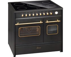 GURARI Elektrisch fornuis GCH E 912 DF BL r Keramische kookplaat 90 cm Zwart Range Cooker Elektrische dubbele oven