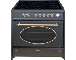GURARI - fornuis - Elektrisch fornuis - GCH E 912 BL r Retro - Keramische kookplaat - kookplaat - kookplaat van glas - 90 cm - Zwart Fornuis - Elektrisch XXL Oven - 121 L