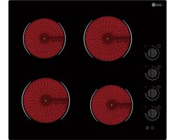 Helvetia Keramische Inbouwkookplaat met aangesloten 1 Fasekabel HTR4MV60V2 - draaiknop bediening - 9 Kookstanden - Auto uitschakeling - Kinderslot - Timers - 6 Veiligheidsfuncties