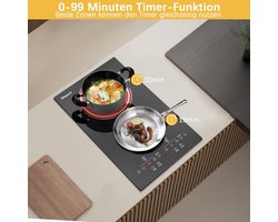 Inbouw Keramische Kookplaat 2 Pits 3000 W – Elektrische Kookplaat met 9 Vermogensstanden en Aanraakbediening