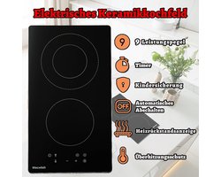 Inbouw Keramische Kookplaat 2 Zones - 3200W - Sensor Touch & Veiligheid