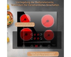 Inbouw vitroceramische kookplaat 4 pitten 6000 W - 56 x 49 cm - aanraakbediening - 9 standen - pauzefunctie - timer - kinderslot