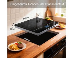 Inductiekookplaat 4 zones - Inbouw kookplaat - Efficiënt koken - Flexibele kookzones - 60 cm - Zwart