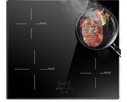 Inductiekookplaat 60 Cm - 4 Kookzones - Touch Bediening - 6600 W - Timer - Kinderbeveiliging - Inbouwmodel Zonder Stopcontact