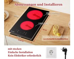 Ingebouwde keramische kookplaat – Elektrische kookplaat – Domino kookplaat – 2-zone kookplaat – Ceramische kookplaat – Compact 28 cm – Touchbediening – Aluminium frame