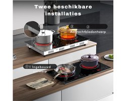 Keramische Kookplaat-2 Pits-3600 W-60 cm-Met Stopcontact-Draagbaar en Inbouwbaar-Glaskeramisch-Timer-Kinderbeveiliging