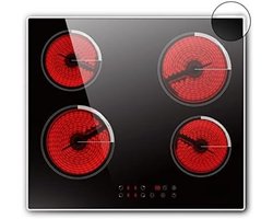 Keramische Kookplaat 60 Cm - 4 Zones - Touch Control - 9 Vermogensniveaus - 6000 W - Timer - Kinderbescherming - Permanente Bedrading - Zwart Glaskeramiek