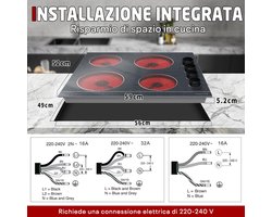 Keramische kookplaat 60 cm met 4 zones en knopbediening