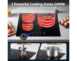 Keramische Kookplaat – Inbouw Kookplaat – 3 Zones Kookplaat – Elektrische Kookplaat – Glaskeramische Kookplaat – 5400 W Vermogen – Touch-Bediening Met Timer
