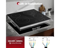 Keramische Kookplaat - Inbouw Kooktoestel - Dagelijks Koken - Dubbele Uittrekbare Zone - 59 cm Breed - Zwart