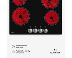 Klarstein keramische kookplaat - 60 cm, 4-zone elektrische kookplaat met draaiknoppen, 5800 W, restwarmte-indicator, kinderslot en automatische uitschakeling, makkelijk schoon te maken glazen oppervlak voor moderne keukens