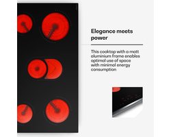 Klarstein Verosteel 90 cm keramische kookplaat - 5-pits elektrische kookplaat, touchbediening, 8400 W, timer en kinderslot, warmte-indicator, makkelijk schoon te maken glazen oppervlak, minimalistische kookplaat voor in de keuken