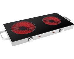 Klarven® Elektrische Kookplaat Zwart - 2 Keramische Kookzones, 2800 W - Traploze Temperatuurregeling, Oververhittingsbeveiliging - B 66 x D 35 x H 10 cm