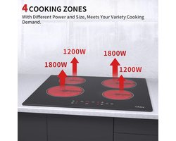 Kookplaat met 4 zones - Vitrokeramische Inbouwplaat met Timer en 6000 W