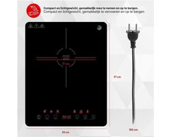 Lexie Inductiekookplaat 2000 W - Touch Screen - Ultra Dun - 6 Functies - 9 Vermogensniveaus - Timer 60 Min - 80-200 °C - Vergrendeling en Oververhittingsbeveiliging