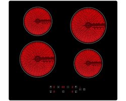 Nexvo® Elektrische Kookplaat 4 Pits - Elektrische Fornuis - Elektrische Kookplaat Vrijstaand - 4 Kookzones - Kinderslot - Zwart - ‎52cm x 59cm x 6cm