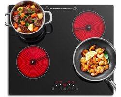 QUOVO® Elektrische Kookplaat 4 Pits - Elektrische Fornuis - Elektrische Kookplaat Vrijstaand - 4 Kookzones - Kinderslot - Zwart - ‎52cm x 59cm x 4cm