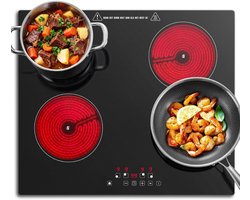 Quvo® Elektrische Kookplaat 4 Pits - Elektrische Fornuis - Elektrische Kookplaat Vrijstaand - 4 Kookzones - Kinderslot - Zwart - ‎52cm x 59cm x 4cm