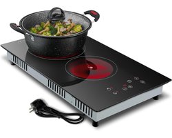 SVN® Elektrische Kookplaat 2 Pits - Elektrische Fornuis - Elektrische Kookplaat Vrijstaand - 2 Kookzones - Kinderslot - Zwart - 52cm x 30cm x 8cm