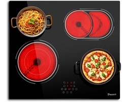 Vitroceramische kookplaat 4 pitten 6600 W - dubbele ovale barbecuezone, 9 vermogensstanden, pauzefunctie, timer, veiligheidsslot