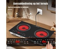 Zyrex® Elektrische Kookplaat 2 Pits - Elektrische Fornuis - Elektrische Kookplaat Vrijstaand - 2 Kookzones - Kinderslot - Zwart - 60cm x 35cm x 7cm