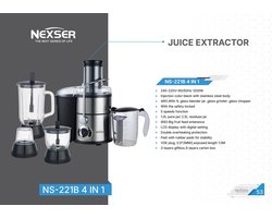 4-in-1 Blender & Juicer – 1200W Multifunctionele Keukenmachine met 2,5 L Glazen Kom – Voor Smoothies, Babyvoeding, Vlees & Ijsklontjes