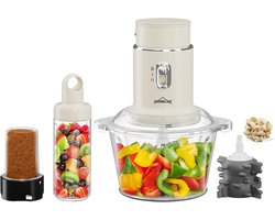 4-in-1 keukenmachine met hakmolen knoflookschiller 2 liter glazen kom 600 ml fruitsapbeker multifunctionele voedselverwerker