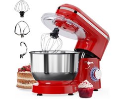 Aurixi® Mixer met mengkom - Mixer - Mixer met mengkom keukenmachine - Rood - ‎39 cm x 24 cm x 32 cm