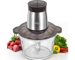 Bear QSJ-D03W5 - 2 l Elektrische hakmolen, mini-hakmolen, pulsfunctie met één hand, 2600 r/min, 2 snelheden, hakmolen met 4 roestvrijstalen messen, vleesmolen, babyvoeding, groenten