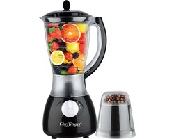 Cheffinger, Blender 1,5L 1000W met 4 Snelheden en Hakmolen 6 Roestvrijstalen Messen, Zwart