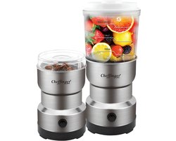Cheffinger, Mini-Blender 300W 2-in-1 met roestvrijstalen messen en koffiemolenfunctie, Grijs