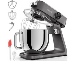 Fentic Keukenmachine 1800W, 7l RVS Mengkom, Keukenrobot met Alunimium Behuizing, Incl. Menghaak, Garde, Deeghaak en Extra Accessoires, Met Timer en 10 Snelheden